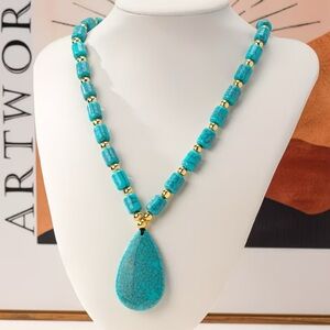 Turquoise and Gold Beaded Necklace